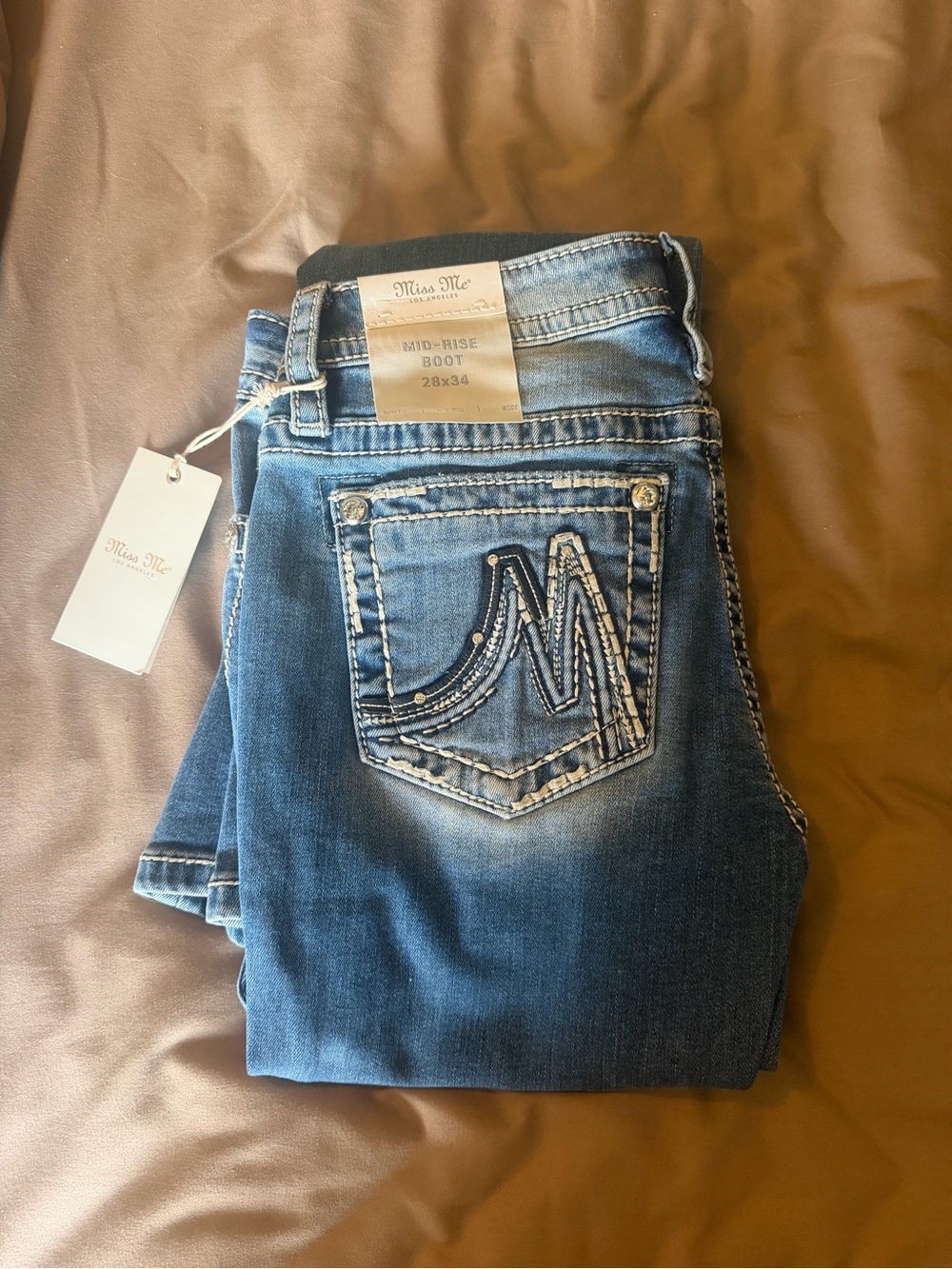 Miss Me Boot Cut Jeans in Distressed Blue Denim